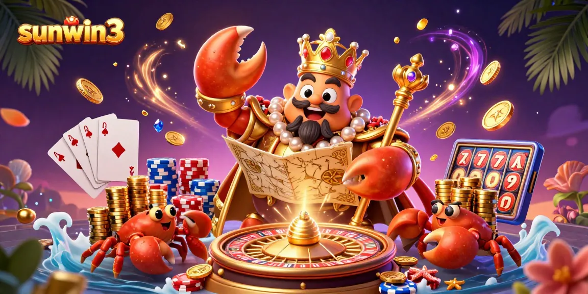 Experience thrilling gameplay at sunwin3 with vibrant casino elements and a unique golden crab king.