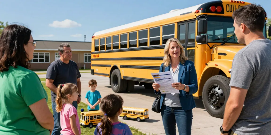Jodi Ruta advocating for bus safety in Manitoba, engaging parents and children about school transport safety initiatives, emphasizing community awareness.