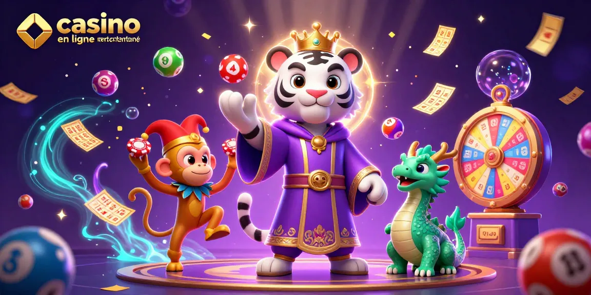 Casino en ligne avec retrait instantané : un tigre, un singe jongleur et un dragon dans un univers de jeux.