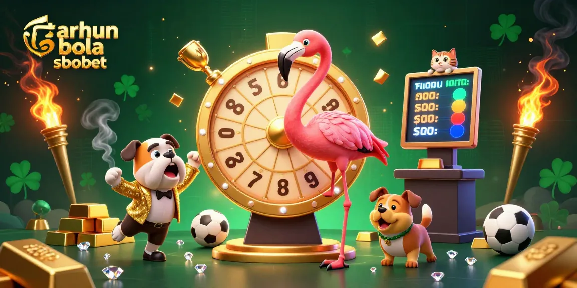 Engage in taruhan bola sbobet with our vibrant illustration, featuring a game show host, contestant, and exciting sports themes.
