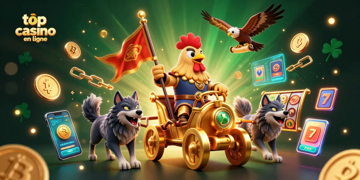 Action dans le top casino en ligne avec le seigneur coq et des éléments de jeu autour.