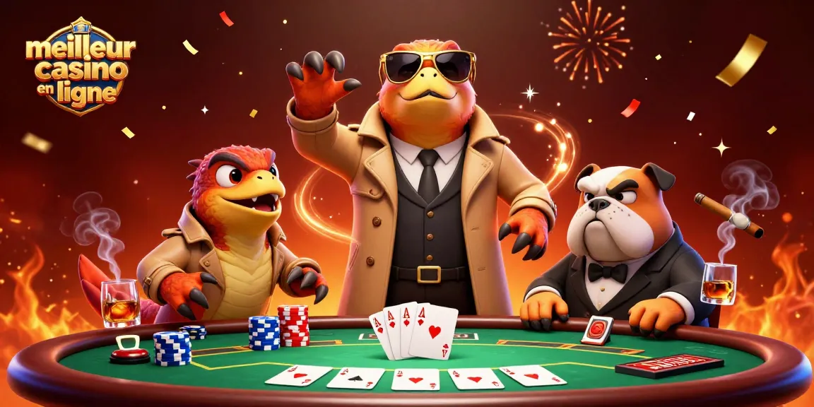 Image illustrant trois raptors déguisés entrant dans un casino, symbole du meilleur casino en ligne.