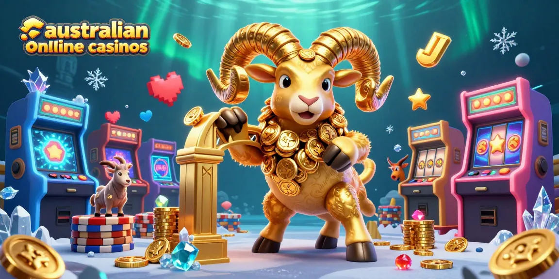 Engage with vibrant australian online casinos featuring dynamic gaming elements and a golden ram mascot.
